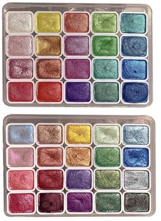 Onperpoe Shifting - Juego de pintura de acuarela, juego de 40 colores brillantes de acuarela, juego de pintura de acuarela nacarada, caja de pintura sólida con purpurina para artistas, amantes de la