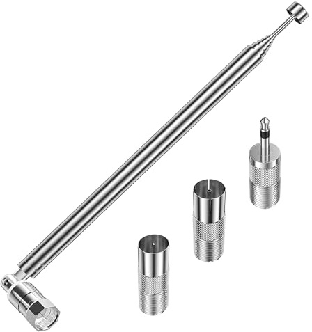 TUOLNK DAB FM-radioantenn 75 ohm teleskopantenn med 3 adaptrar (F-kontakt, koax, 3,5 mm), 75 cm, för HiFi stereosystem AV-mottagarradio, kompatibel Denon Yamaha Sony Bose Tivoli Roberts