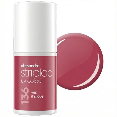 alessandro Striplac UV-Nagellack Yes it's Love - Deckend & Kratzfest bis zu 15 Tage - Leichtes Auftragen - Schonende Abziehtechnologie - Vegan - Rosa-Rot, 6,5ml