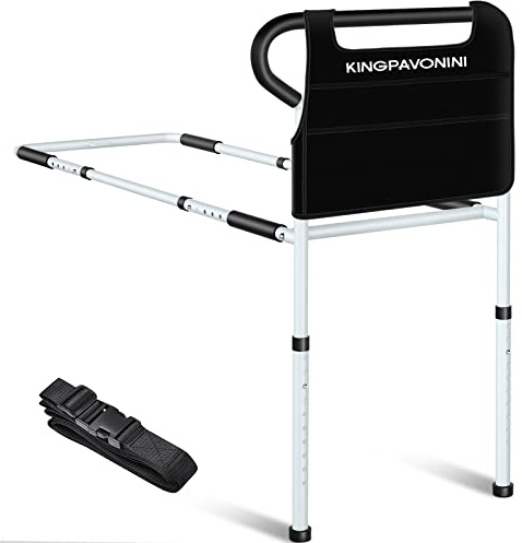 KingPavonini Bed Rails for Elderly Adults Safety - Adjustable Bed Cane with Non-Slip Ergonomic Handle and Storage Pocket, Stable Bed Assist Rails for Seniors Hold up to 400 Lbs, Tool-Free Assembly