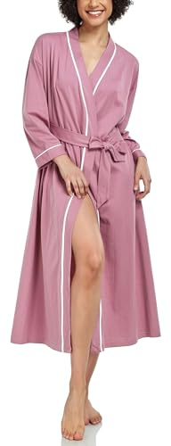 COLORFULLEAF Womens Dressing Gown Long 100% Cotton Kimono Robe Lightweight Ladies Bathrobe V Neck Soft Nightwear with Pockets