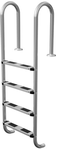 QEENTOE Escalera de piscina de acero inoxidable para piscinas de 1,4 a 1,6 metros de profundidad – 4 peldaños de 157 cm de altura con protección antideslizante y pasamanos – Fácil de montar (incluye