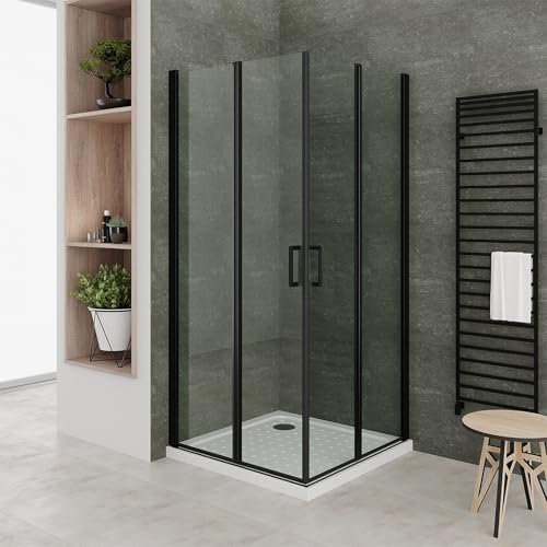 SOFIA-BLACK Cabine de douche noire 70 x 70 cm - H.190 cm porte pivotante pliante verre 6 mm transparent, noir