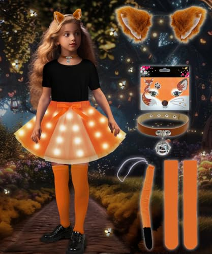 TOSZOLY Disfraz Princesa Niña, Disfraz de Animal para Niñas, Disfraz de Animal Luminoso con Accesorios de Kit para Niños Halloween, Fiesta de Cumpleaños Carnaval Cosplay