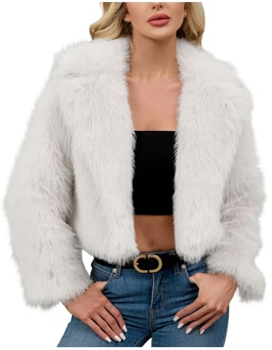 Winterjacke Damen Warm Wintermantel Kunstpelz Dicke Mantel Elegant Revers Pelzjacke Winter Kunstfell Pelzmantel Fleece Flauschig Wintermantel Kurzer Einfarbig Felljacke Faux Pelz Plüschjacke