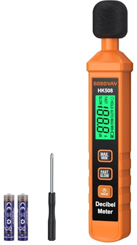 BOBOVAV Fonometro Professionale Portatile con Ponderazione A,Gamma 30-130dB,Display LCD Retroilluminato e Modalità FAST/SLOW,Misuratore di Rumore Digitale per Cantieri,Uffici e Laboratori