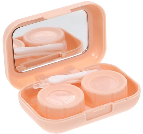 HOMSFOU Boîte à Lentilles de Contact Compacte en Plastique Mat Beige Étui de Rangement Étanche pour Lentilles de Contact de Voyage Pratique avec Miroir Intégré Accessoire de Voyage