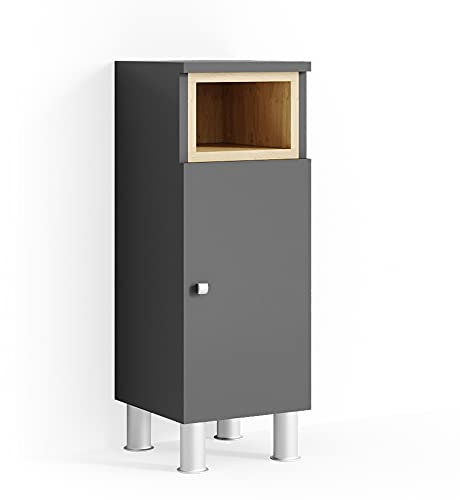 Vicco Midischrank Anthrazit Aquis 30x82x30 cm - Badezimmermöbel, Kombination aus offenen Fächern und Türen für Flexible Nutzung