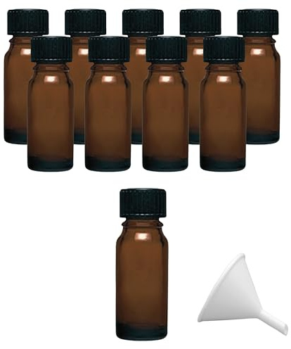mikken 10 bottiglie da farmacista marroni da 10 ml, prodotte in Germania, con etichette e imbuto