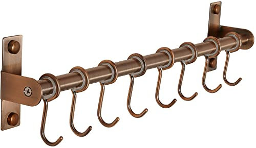 Dseap Pot Rack - Pots and Pans Hanging Rack Rail with 8 Hooks, Pot Hangers for Kitchen, Antique Copper