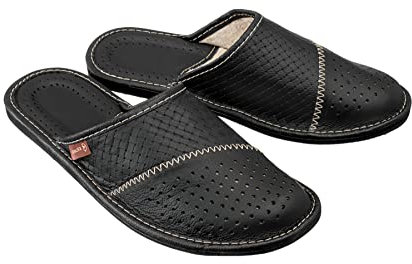 ESTRO Hausschuhe Herren Leder Herrenhausschuhe - Hausschuhe Männer Pantoffeln Herren Pantoletten Slippers M55 (42 EU, Schwarz)