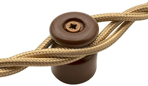 Amarcords - Fermacavo con viti e tasselli. 5 isolatori vintage in porcellana di colore MARRONE per installazioni di cavi treccia a parete.