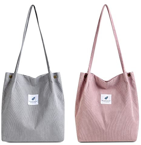 Makukke Umhängetasche Damen - 2pcs Cord Tasche Schultertasche Shopper Henkeltasche für Alltag, Büro, Schulausflug und Einkauf