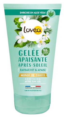 LOVEA - Gelée Apaisante Après-Soleil Visage & Corps - Monoï De Tahiti & Aloe Vera - Hydrate, Adoucit & Désaltère La Peau - 98% D'Origine Naturelle - Sans Colorant - Vegan - Fabriqué En France - 150 ml