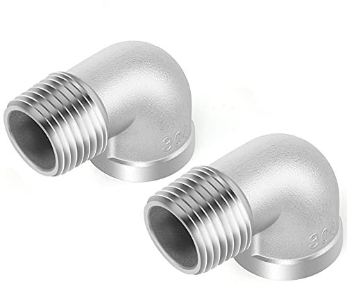 ERGAOBOY 2 piezas 304 conectores de codo de 90 grados de acero inoxidable, accesorios de tubería BSP macho de 1/2 a 1/2 hembra