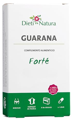 Dieti Natura Sticks de Guarana forté con Cafeína 60 Cápsulas - Activo Adelgazante - Aumenta la Saciedad y la Energía - Ideal para Períodos de Dieta - Fabricado en Francia, Garantía sin OGM