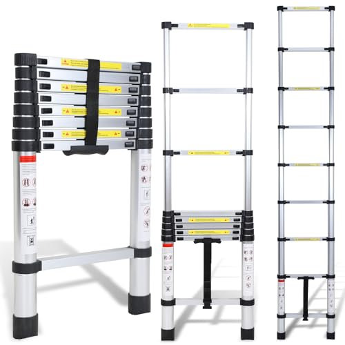 Cecaylie Échelle télescopique, 2,6 m, en aluminium de haute qualité, extensible, antidérapante, multi-usage, charge maximale : 150 kg