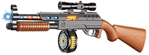 Toy Gun for kids great for Army play Soldier, Military boys police Costume accessories & fancy dress. Durable Toy sniper rifle with rotating ammo drum makes sounds lights & vibrations for hours of fun