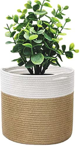 KMERCE Cesta para Plantas, macetas de Fibra de algodónc, Cestas Trenzadas Maceta con asa, Macetas para decoración Interior, Cesta Plegable de Almacenamiento para el hogar, diámetro de 20 cm