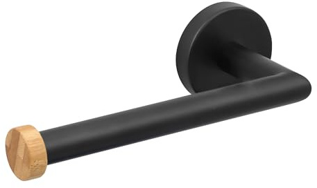 MSV Iana Toilettenpapierhalter, Wandmontage, Stahl & Bambus, schwarz matt