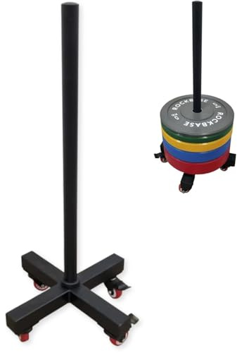 Support vertical pour disques de musculation olympiques Convient pour disques de poids de 5,1 cm Roues sur la base pour un déplacement facile Rangement compact Exercice Gym à domicile