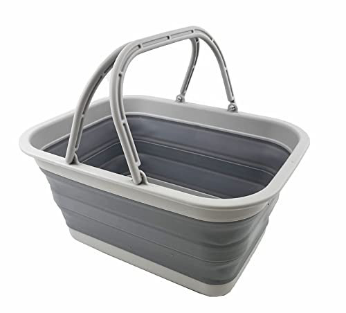 SAMMART 12L zusammenklappbare Wanne mit Griff – Tragbarer Outdoor-Picknickkorb/Krater – Faltbare Einkaufstasche – Platzsparender Aufbewahrungsbehälter (Grau)
