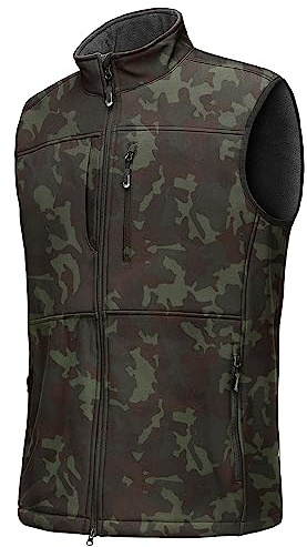 33 000 fot väst herr utomhus vattentät softshell ärmlös jacka kroppsvärmare fleece väst full dragkedja mjuk skalväst, Kamouflage, S