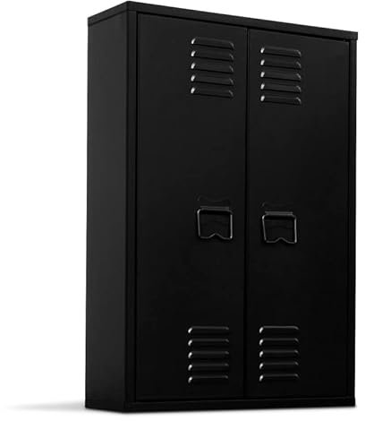 IDMarket - Wandschrank Ester, 2 Türen, Metall, Schwarz, Industriedesign