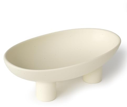 Relexome Frutero de cerámica de tres patas para encimera de cocina de 10.24 pulgadas, moderno cuenco decorativo con pedestal ovalado con patas para servir, canasta para llaves, panes de caramelo