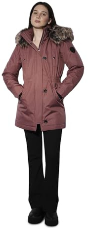 ONLY Parka lungo da donna, con bordo in finta pelle rimovibile, polsini a costine, Marrone rosa, M