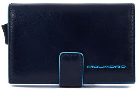 PIQUADRO – Portacarte Blue Square – in Metallo e Pelle – Protezione RFID, 1 fessura per carte e 2 comparti interni – Colore Blu Notte – Uomo