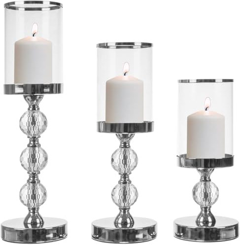 Ruhhy 3er Kerzenständer Set unterschiedlcher Höhe Glas Lampion Glamour mit Kristallen 22314