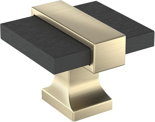 Amerock Overton 1-3/8 inch (35mm) Length Brushed Matte Black/Golden Champagne Cabinet Knob, BP36680BMBBBZ