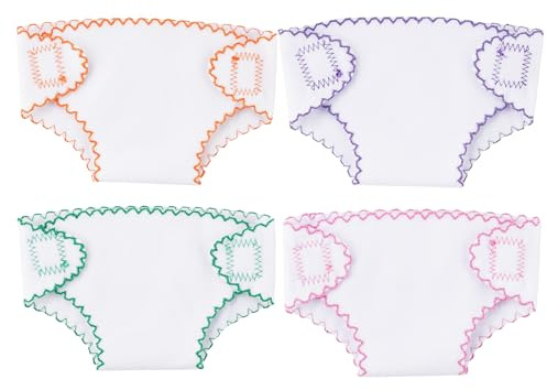 BABESIDE 4 Pcs Baby Doll Diapers, Babies Underwear for 12-15 Inch Dolls, Washable Diaper fit Doll, Baby Doll Accessories Babies Pretend Play Set for Kids
