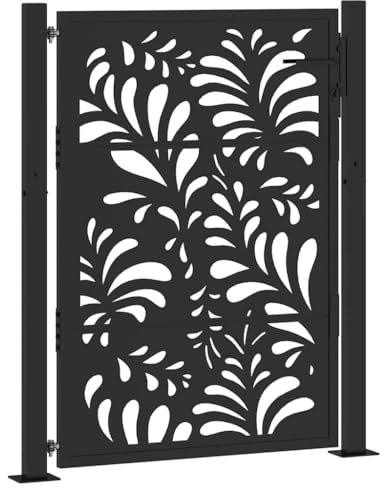 vidaXL Garden Gate - Steel Wave Design, Black, 105x130 cm, Lockable, Weather, Laser-Cut