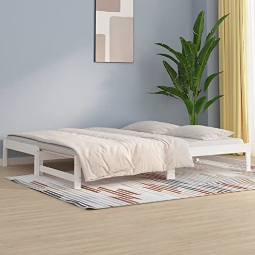 ShGaxin Soffa utdragbar säng i massivt trä, vit, 2X (90 x 190), sängstruktur, vardagsrumssoffor, relaxsoffa, bäddsoffa, sängbas, sängram, sängram 820438
