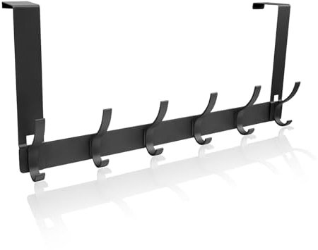 Over Door Hooks Space Aluminum Over Door Hanger - Heavy Duty Hooks for Coat Clothes Towel Wreath Jacket Bags Hook for Bedrooms Kitchen Bathroom Space Saving Drill Free 6 Hooks