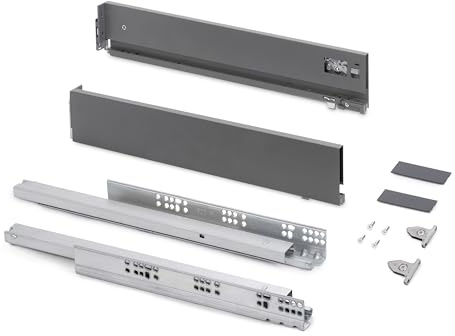 Emuca - Aussenschublade Vertex mit 3D-Regelung, schubladenschienen H 93mm, 40Kg, Brettstärke von 18mm, Tiefe 350mm, Stahl, Anthrazitgrau