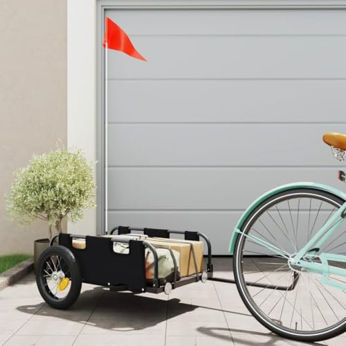 Homgoday Fahrradanhänger Lastenanhänger Anhänger Transportanhänger Transportwagen Anhänger für Fahrrad Schwarz Oxford-Gewebe und Eisen 122 x 53 x 33 cm