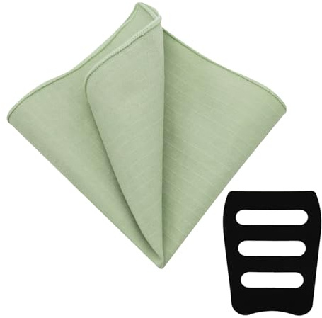 LJBFNN Cotton Pocket Squares for Men, 8.66'' Mens Ladies Handkerchief with Pocket Square Holder for Suit Tuxedo Wedding Party (Green)