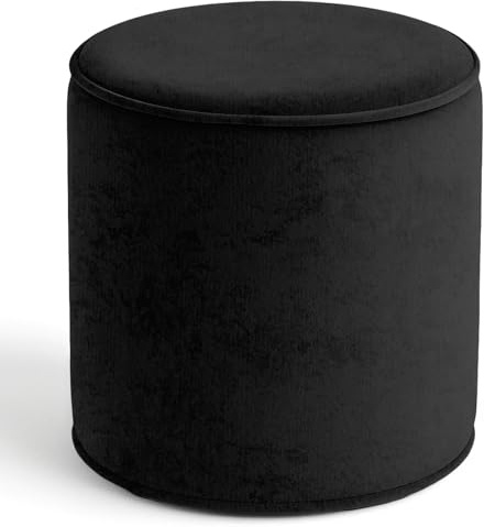 Premium Velvet Footstool Bean Bags | Round Shape Ottoman Footrest Modern Home Living Room Bedroom Stylish & Durable Ergonomic Design | 40x40cm Foot Rest Pouffe (Black)