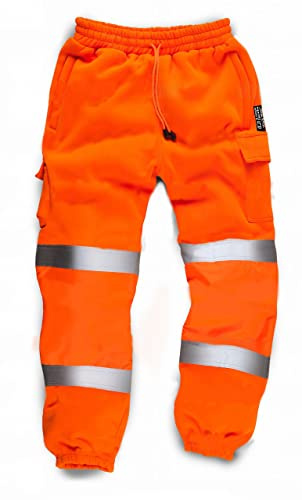 LIZZIE JACOBS Mens Hi Viz Jogging Bottoms Safety Combat Trousers Sweat Pants Hi Vis Work Fleece Trousers High Visibility Reflective Workwear Cargo Joggers