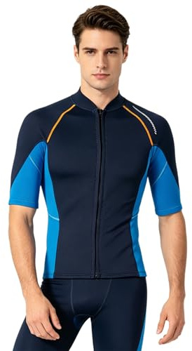Camiseta De Neopreno para Hombre De Manga Corta Top con Cremallera Frontal Camiseta De Secado Rápido Traje De Natación Surf
