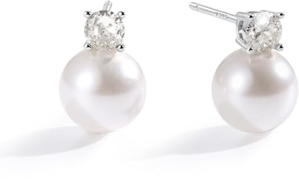 FUNRUN JEWELRY 1 Pairs Orecchini Perle - 925 Sterling Silver Post Orecchini Perle Donna Dangle Trendy CZ Stud Orecchino per le Donne Argento Colore