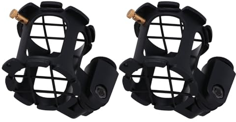 FRCOLOR 2pcs Microphone Shock Mount Clip Holder Portable Lightweight Mic Suspension Clamp for Condenser Mic Stand Anti-vibration Isolation for Recording Streaming and Interviewing