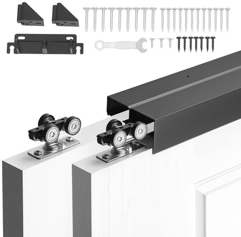 VEVOR Kit Binario per Porta Scorrevole Ferramenta per Guida Doppia Lunghezza 1829 mm, Set di Ferramenta per Porta a Scomparsa Lega di Alluminio Carico Singolo max. 68 kg Camera da Letto Bagno