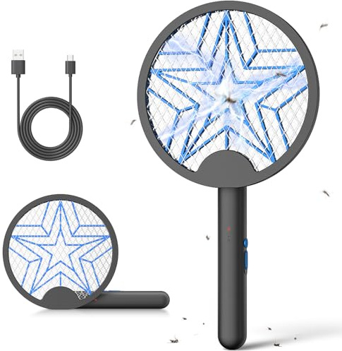 YISSVIC Racchetta Elettrica per Insetti 4000V, Ricarica Rapida con Tipo C, Maglia di Sicurezza a 3 Strati, Design Pieghevole e Leggero per Casa Campeggio Picnic - Nero Blu