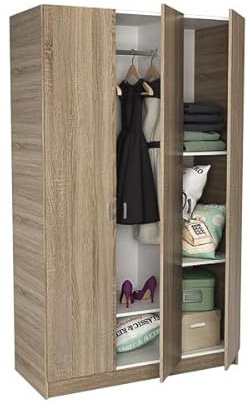 Meyvaser.com Ecommerce Company Armario Dormitorio 3 Puertas Roble Cortez | 200 x 128,2 x 52 cm | Barra para Colgar + Estantes| Puertas Batientes | FSC | Fabricado en España