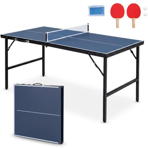 COSTWAY Mini bordtennisbord vikbar, bordtennisbord väderbeständigt, ping pongbord med nät, 2 racketar och bollar, förmonterat fritidsbord för inomhus och utomhus