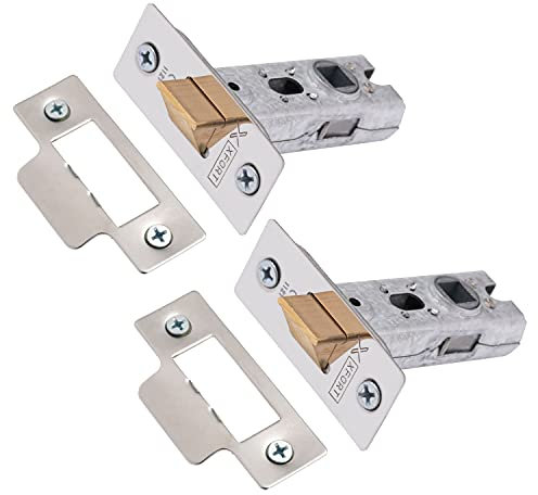 XFORT Tubular Latch, Polished Chrome, Tubular Door Latch for Internal Wooden Doors, (2 Pack, 65mm).